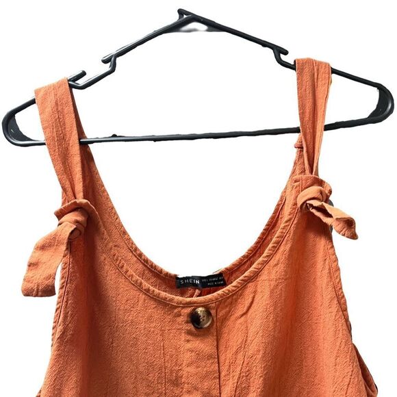 🌟 SHEIN Cotton Overall Dress Orange Women's Size 8/10 🌟 - Picture 4 of 5